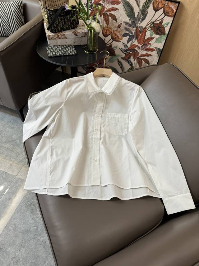 Xc24028#新款衬衫 Ysl Logo刺绣 长袖衬衫 白色 Sml